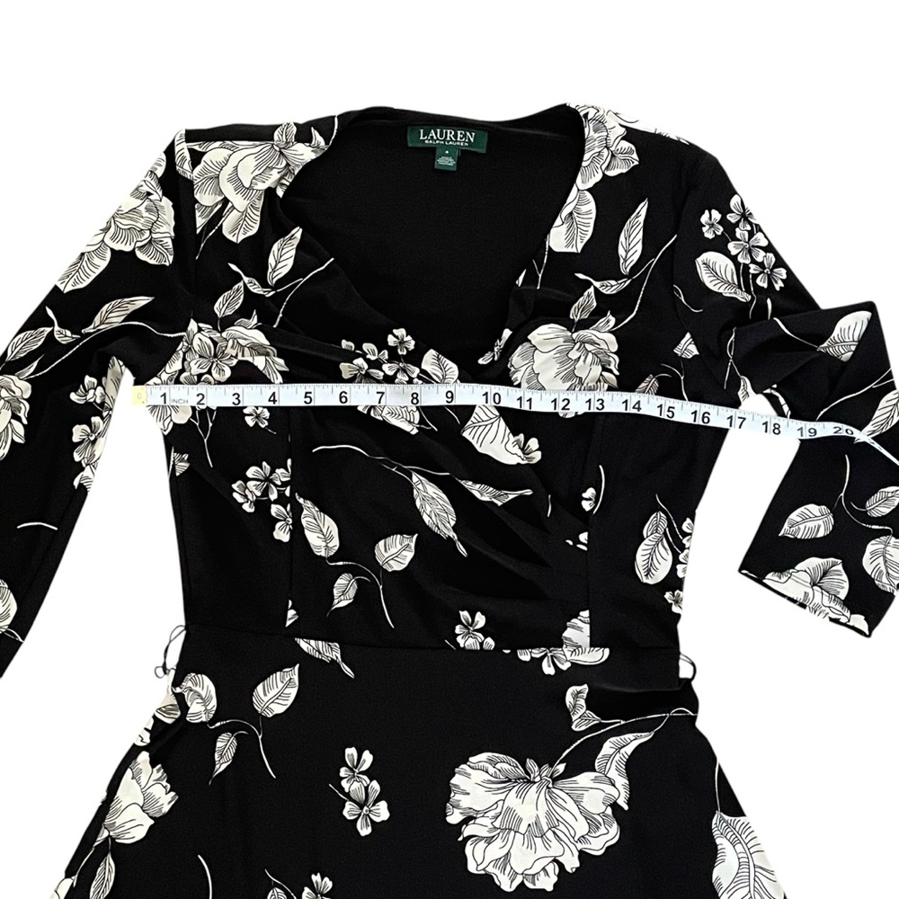 Lauren Ralph Lauren Floral-Print Midi Surplice Dress Black and White Sz: 4 NWT - Picture 12 of 15